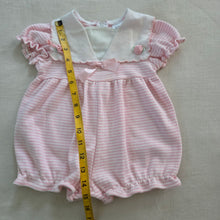 Load image into Gallery viewer, Vintage Pink Striped Bubble Romper 6-9 months
