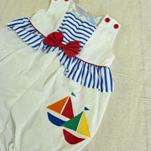 Load image into Gallery viewer, Vintage Sailboat Girly Romper 6-9 months
