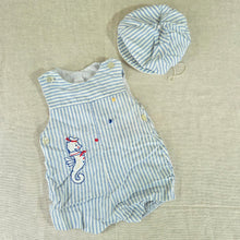 Load image into Gallery viewer, Vintage Seahorse Romper + Hat Set 3-6 months
