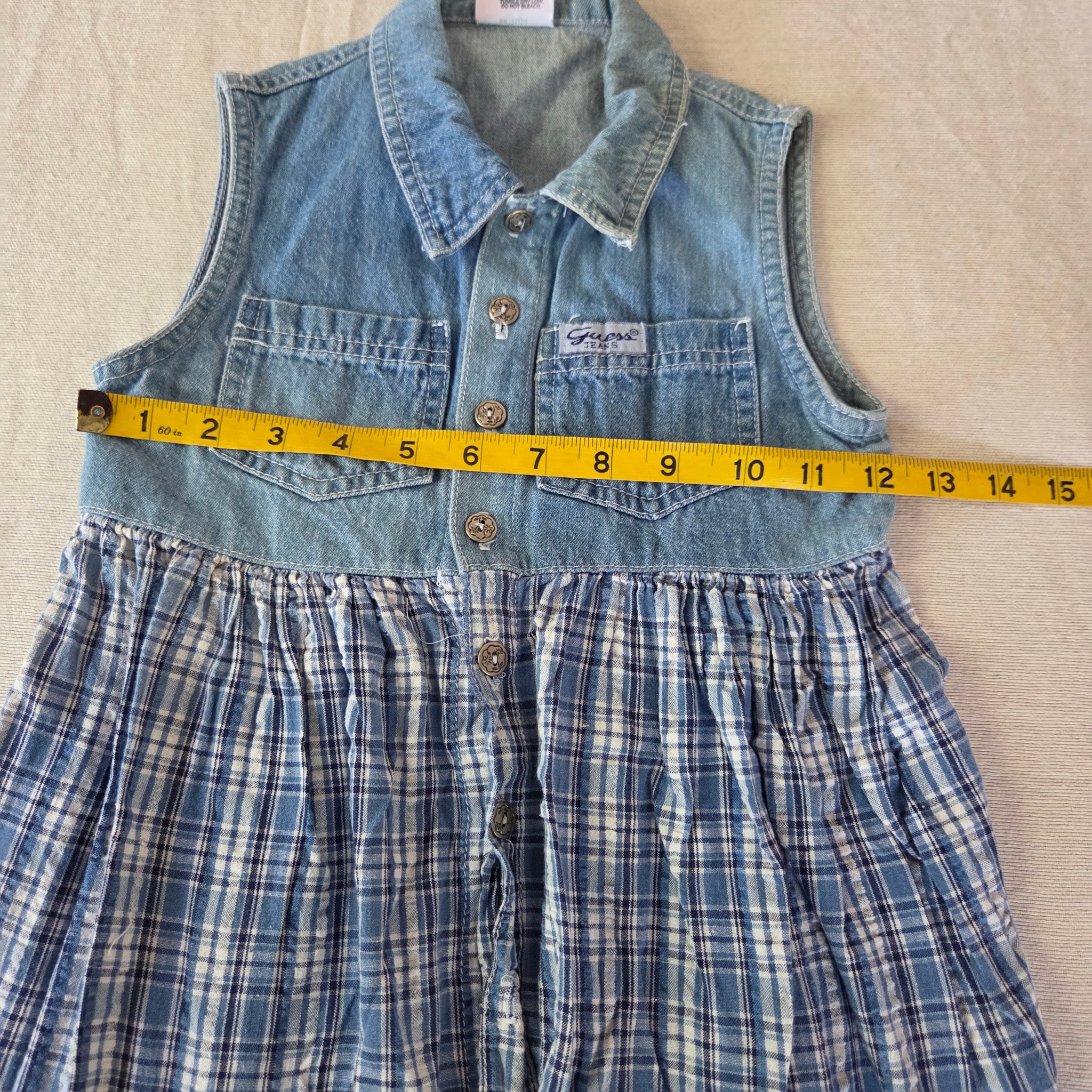 vintage guess denim dress HOT ! Vintage Guess Denim Plaid Dress 5t – Nostalgic Baby Vintage Bodycon denim mini dress Headscarf y2k denim dress outfit Color:Lilac&Tahiti Short-sleeved denim dress in
