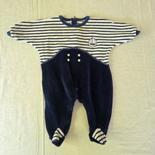 Load image into Gallery viewer, Vintage Nautical Velour Footed Bodysuit 3 months
