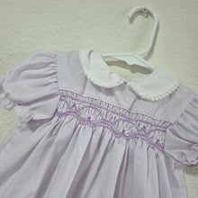 Load image into Gallery viewer, Vintage Polly Flinders Lavender Smocked Dress 6-9 months
