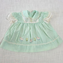Load image into Gallery viewer, Vintage Swan Embroidered Green Dress 3-6 months
