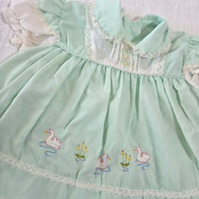Load image into Gallery viewer, Vintage Swan Embroidered Green Dress 3-6 months
