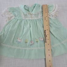 Load image into Gallery viewer, Vintage Swan Embroidered Green Dress 3-6 months
