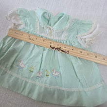 Load image into Gallery viewer, Vintage Swan Embroidered Green Dress 3-6 months

