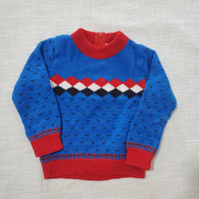Load image into Gallery viewer, Vintage Blue/Red Pattern Knit Sweater 12-18 months
