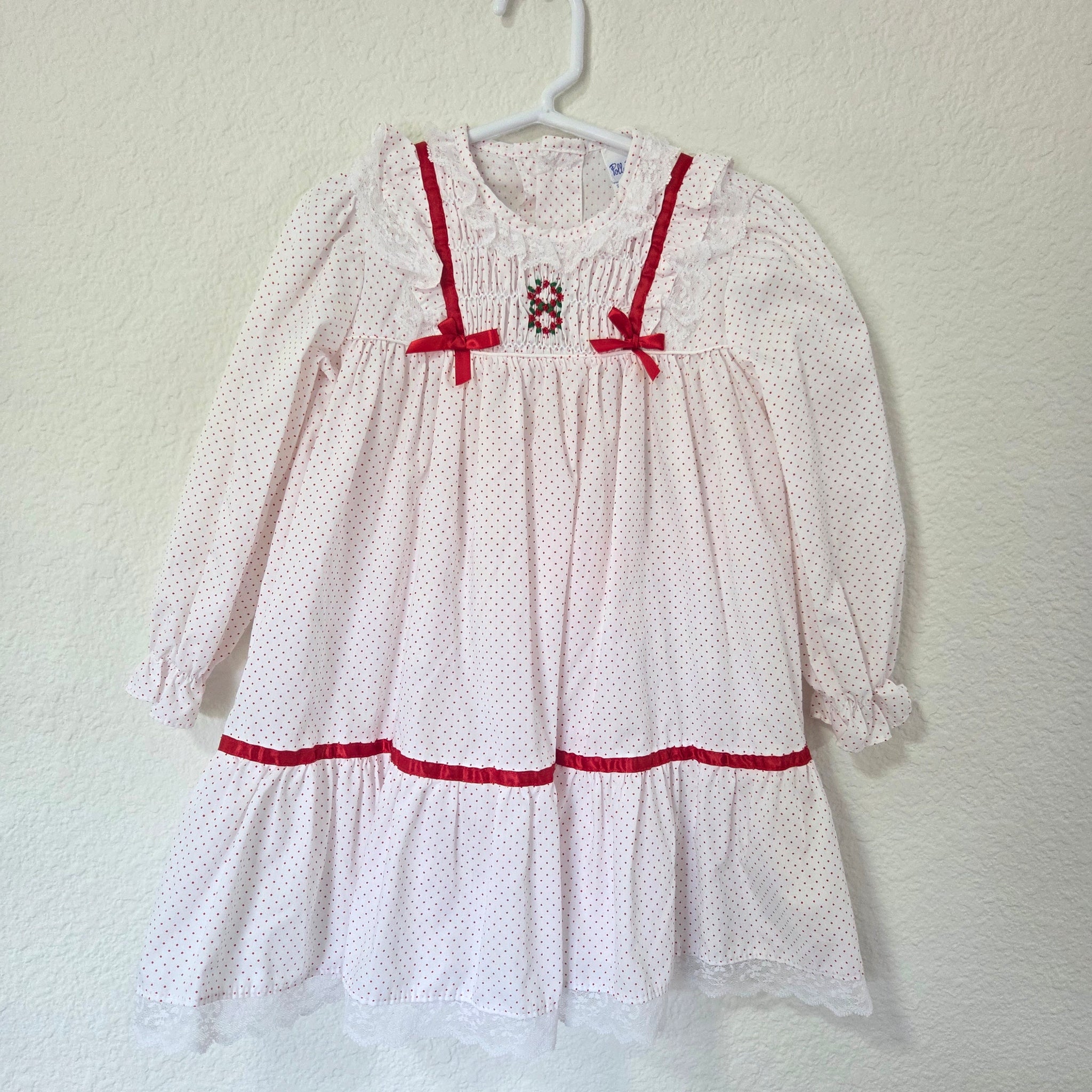 Vintage Polly Flinders Christmas Smocked Dress 3t/4t