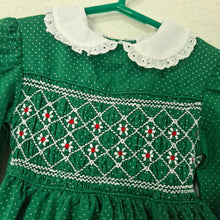 Load image into Gallery viewer, Vintage Polly Flinders Christmas Smocked Dress 2t
