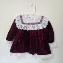 Load image into Gallery viewer, Vintage Velour Burgundy Short Dress 12 months
