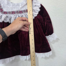 Load image into Gallery viewer, Vintage Velour Burgundy Short Dress 12 months
