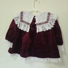 Load image into Gallery viewer, Vintage Velour Burgundy Short Dress 12 months
