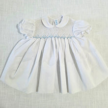 Load image into Gallery viewer, Vintage Smocked White/Blue Dress 3-6 months
