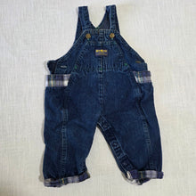 Load image into Gallery viewer, Vintage Oshkosh Denim + Plaid Overalls 9 months *missing button
