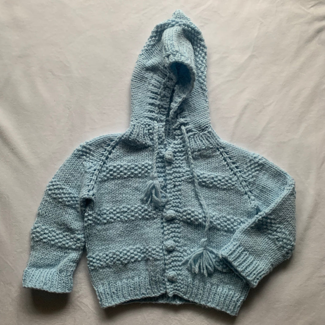 Vintage Blue Hooded Knit Sweater 2t/3t