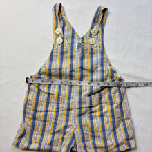 Load image into Gallery viewer, Vintage Blue + Yellow Striped Shortalls 6 months
