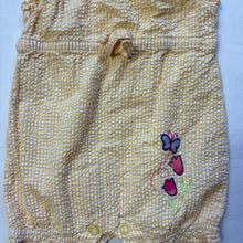 Load image into Gallery viewer, Vintage Seersucker Flower + Butterfly Romper 6-9 months

