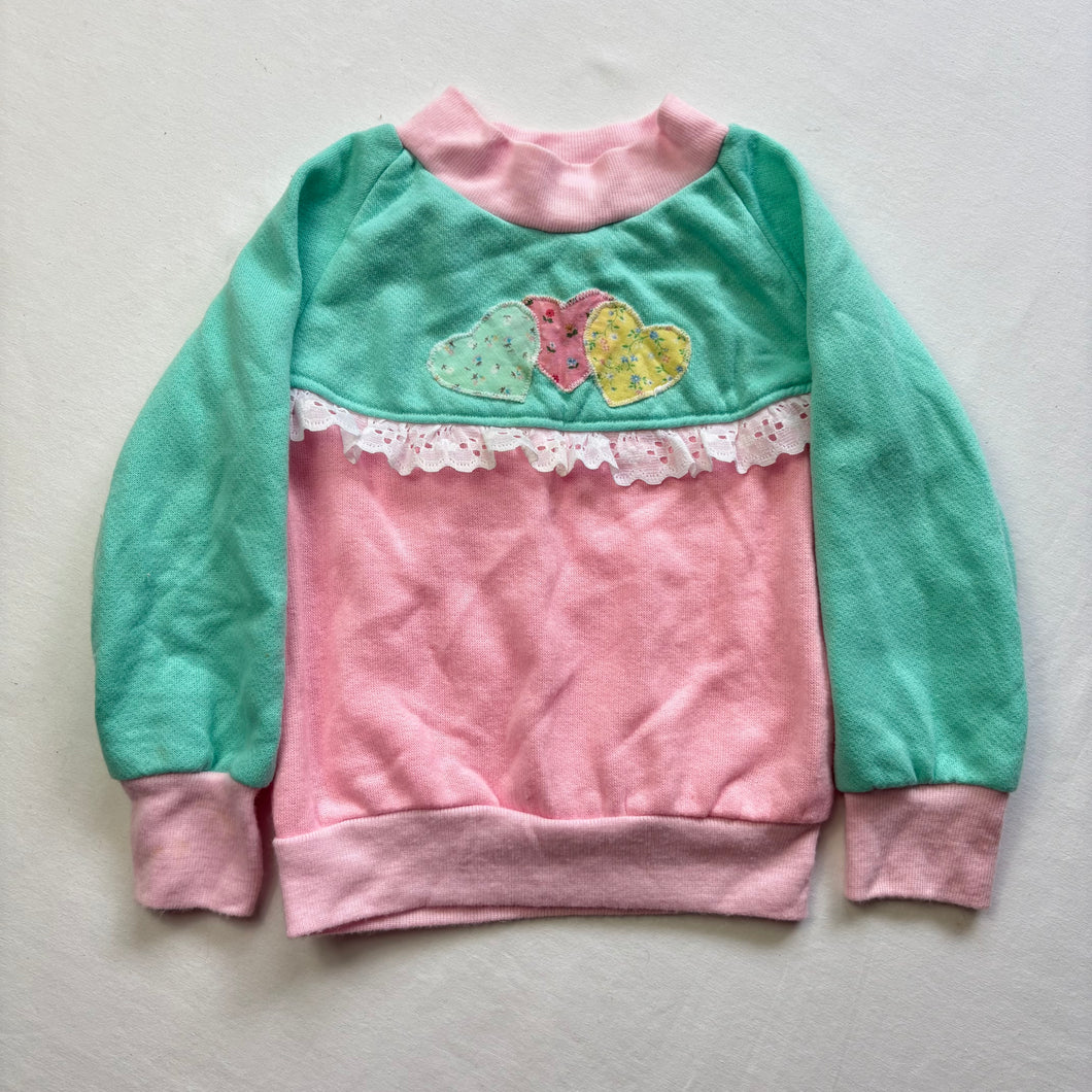 Vintage Hearts Pink/Green Sweater 2t