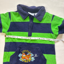 Load image into Gallery viewer, Vintage Aviator Green/Blue Striped Romper 18 months
