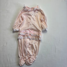 Load image into Gallery viewer, Vintage Pink Silky Ruffled Lace PJs 3 months

