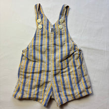 Load image into Gallery viewer, Vintage Blue + Yellow Striped Shortalls 6 months

