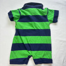 Load image into Gallery viewer, Vintage Aviator Green/Blue Striped Romper 18 months
