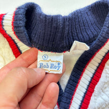 Load image into Gallery viewer, Vintage White + Red/Blue Cardigan Sweater 3t

