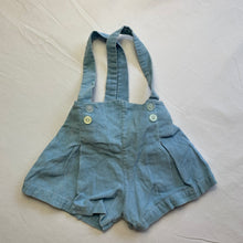 Load image into Gallery viewer, Vintage Blue Suspender Shorts 3 months
