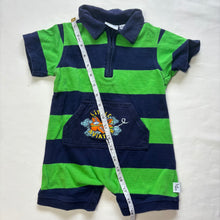 Load image into Gallery viewer, Vintage Aviator Green/Blue Striped Romper 18 months

