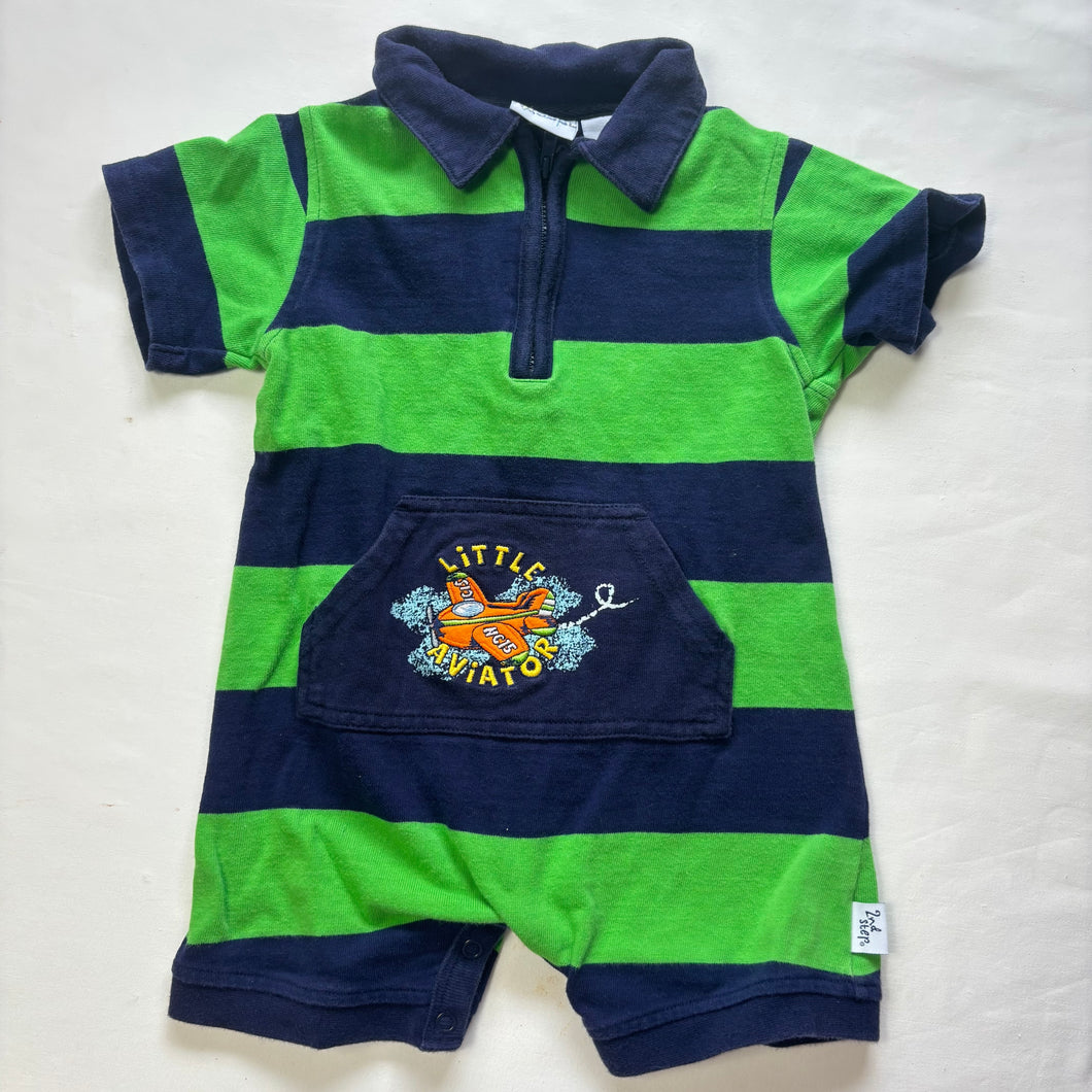 Vintage Aviator Green/Blue Striped Romper 18 months