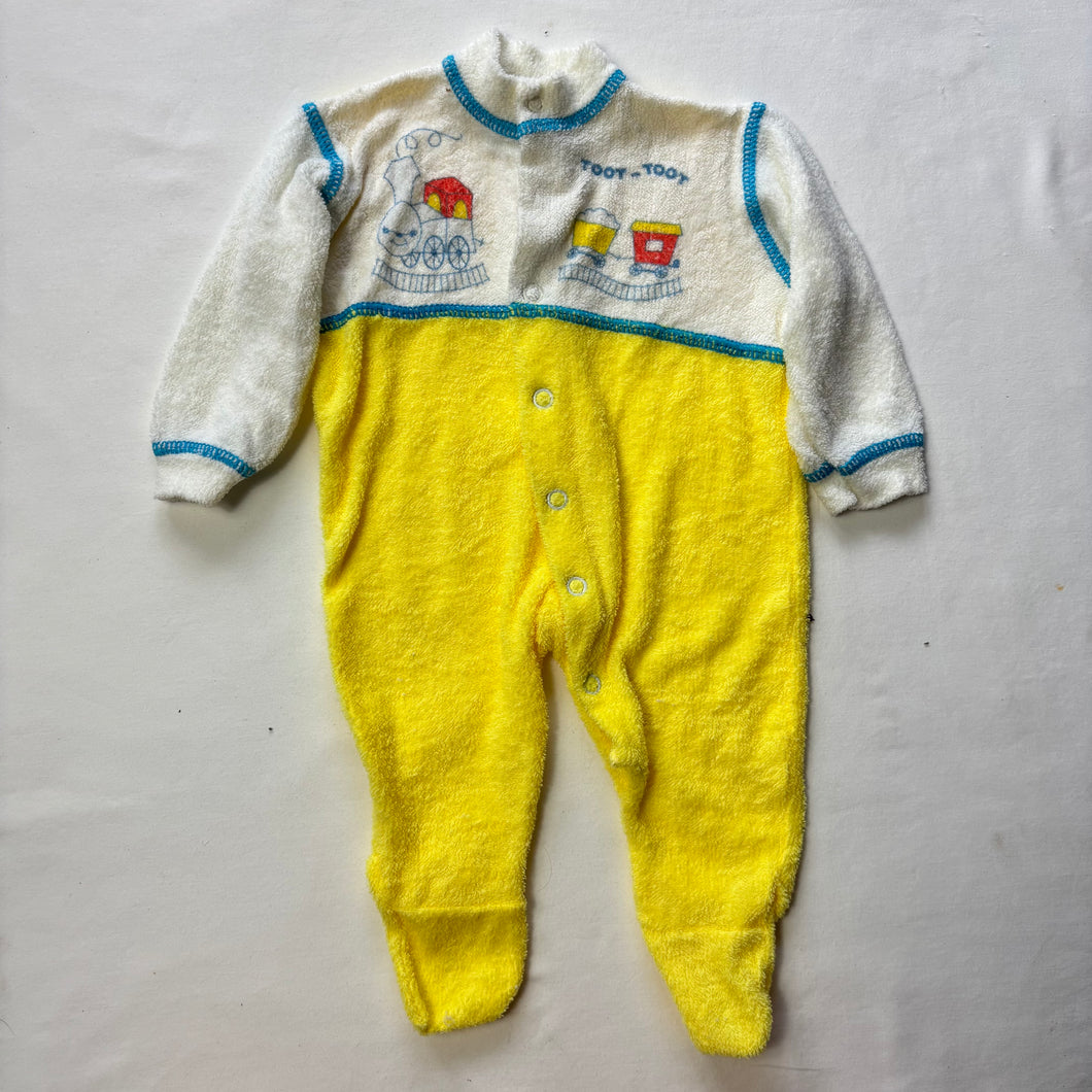 Vintage Train Yellow Footed PJs 0-3 months