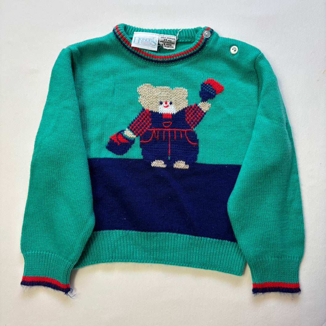 Vintage Bear Green Knit Sweater 18-24 months