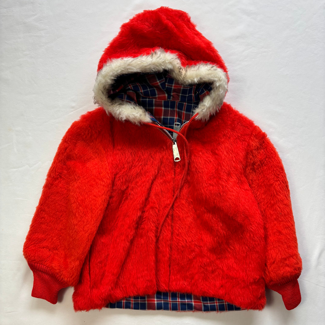 Vintage 70s Orange Fuzzy Hooded Coat 3t/4t