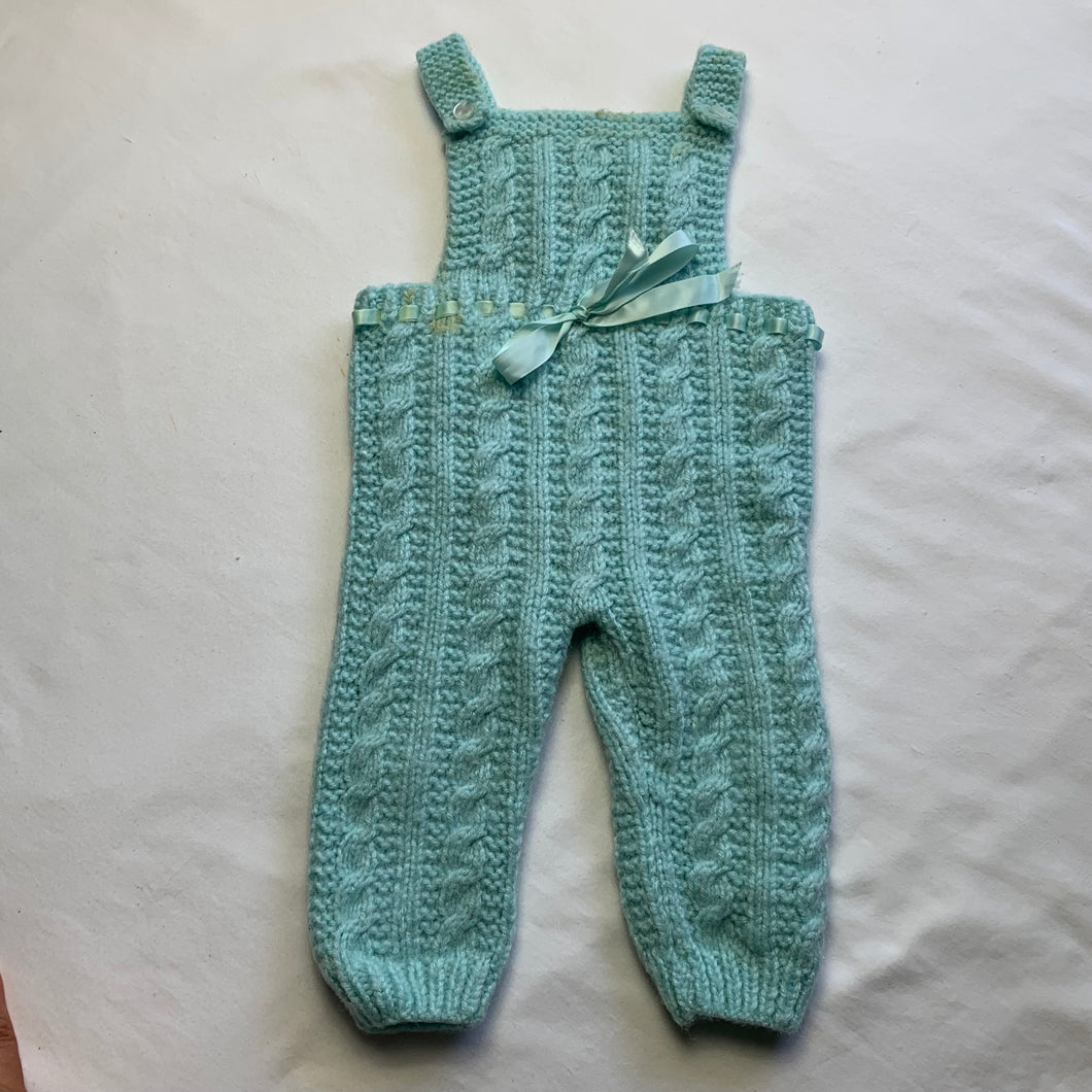 Vintage Mint Blue Knit Overalls 3-6 months