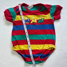 Load image into Gallery viewer, Vintage Bright Striped Train Romper 3 months
