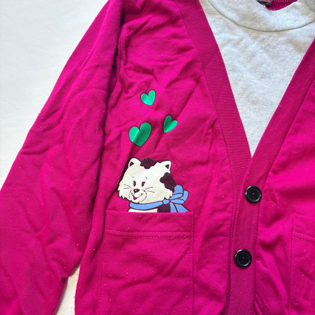 Vintage Cat Pink Sweater Shirt kids 6/7