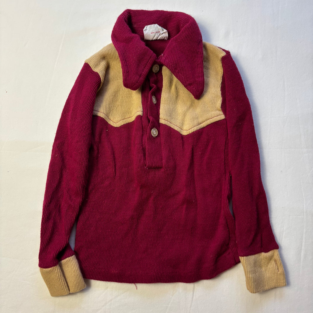 Vintage 70s Maroon + Tan Long Sleeve 2t