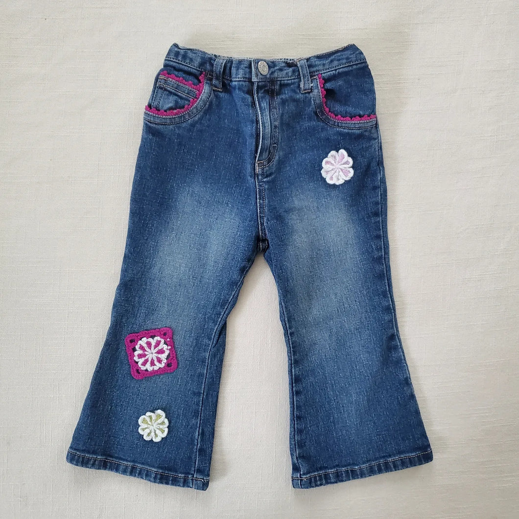 Y2k Crochet Flower Flared Jeans 24 months