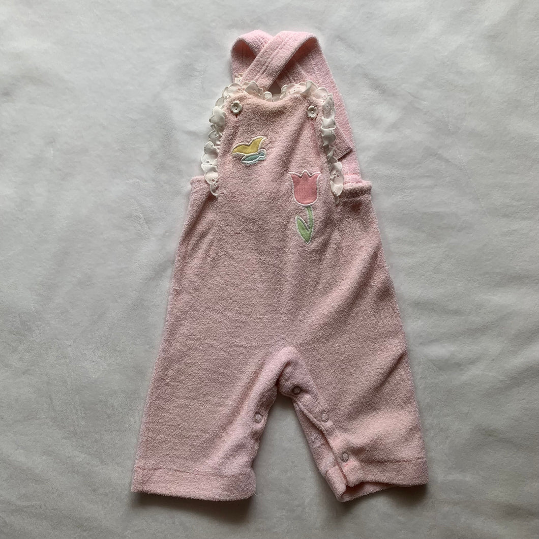 Vintage Butterfly + Tulip Pink Overalls 3-6 months