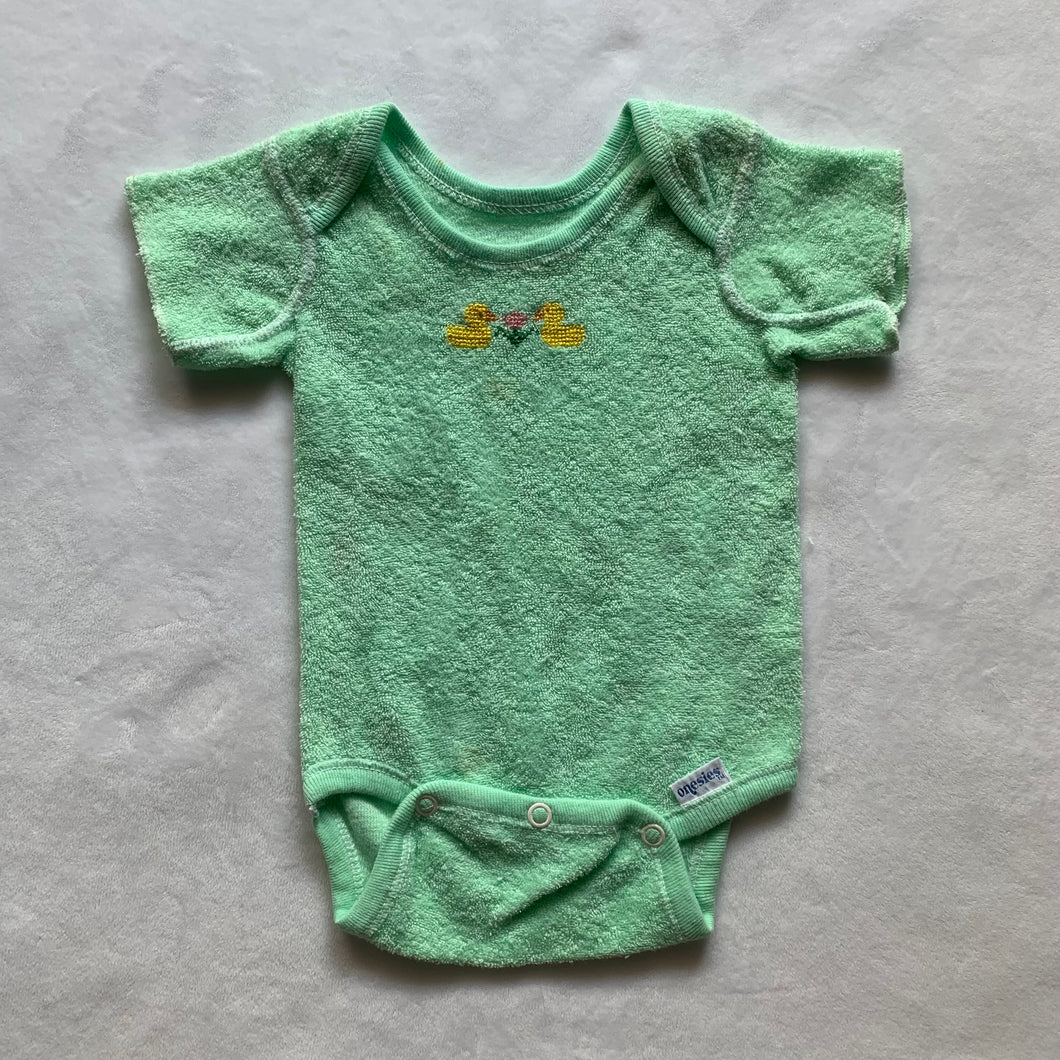 Vintage Duck Cross Stitch Green Romper 3-6 months