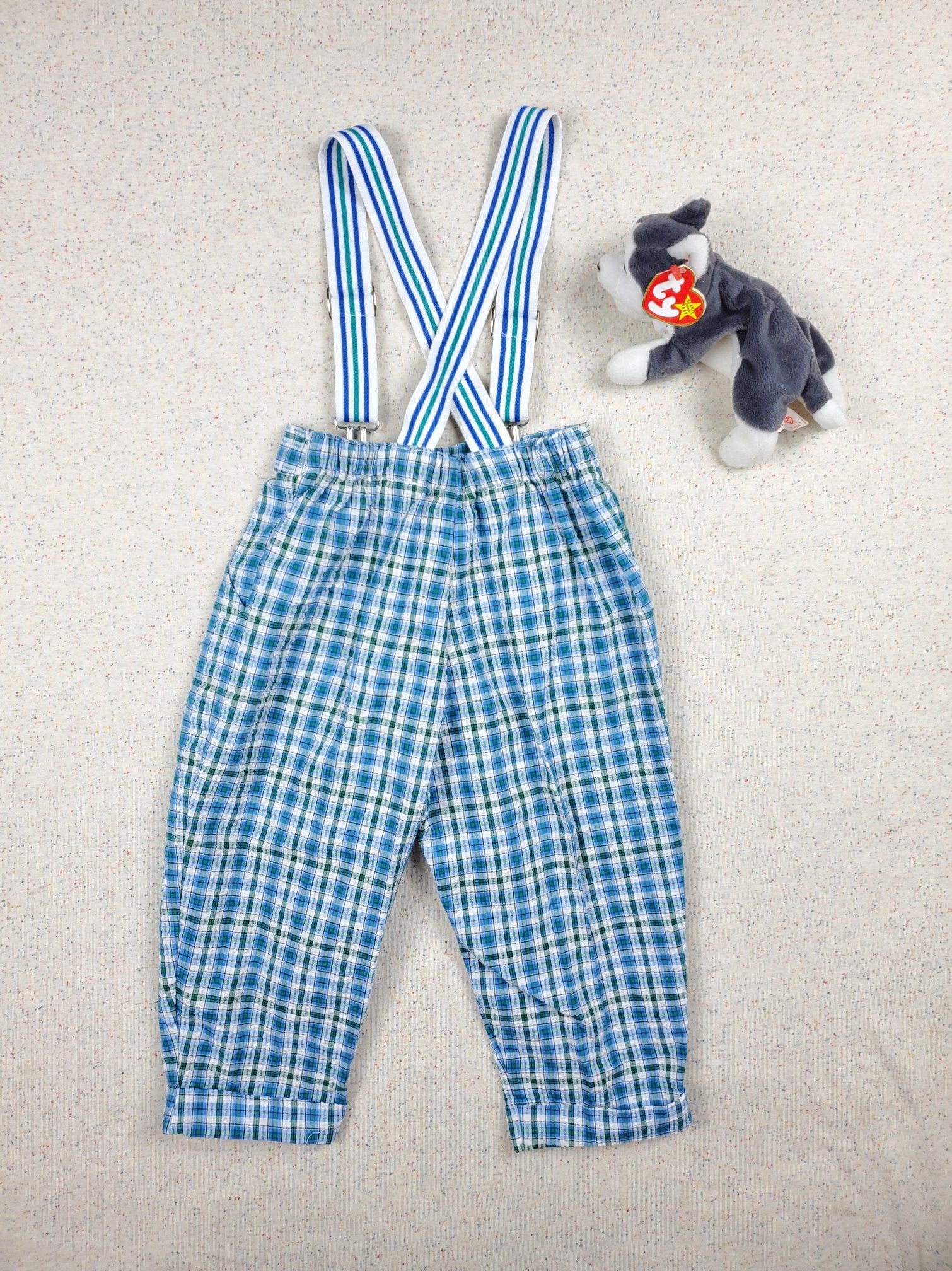 Blue Plaid Suspender Pants 2t