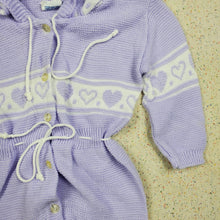 Load image into Gallery viewer, Vintage Knit Footed Pajamas Lavender Hearts 6-9 months

