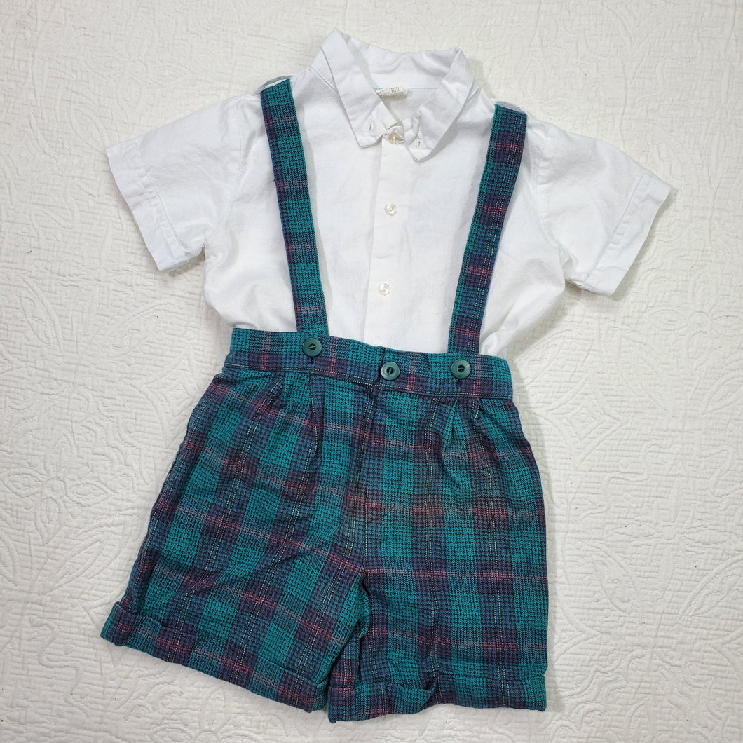 Vintage Plaid Suspender Shorts & Shirt Set 2t/3t