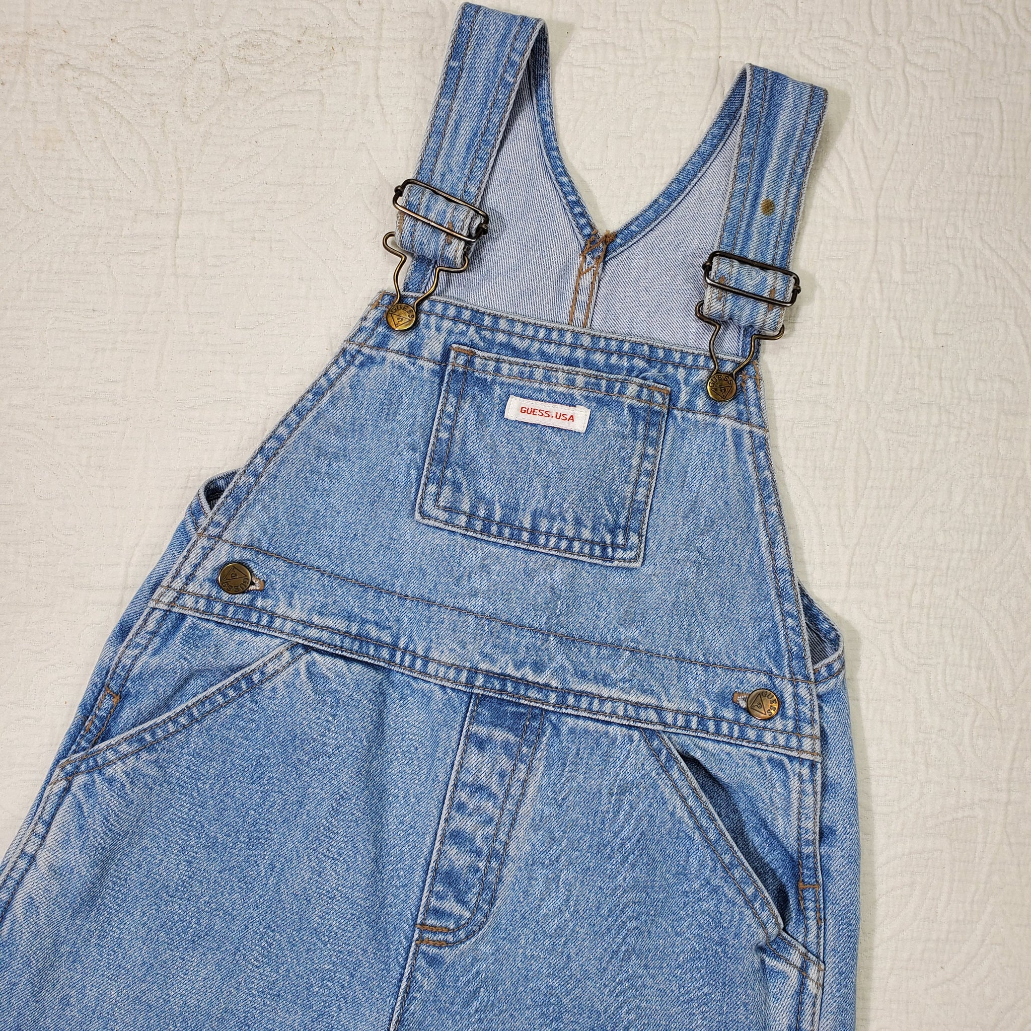 Vintage Guess 2024 Blue Striped Off-white Shortalls 4t