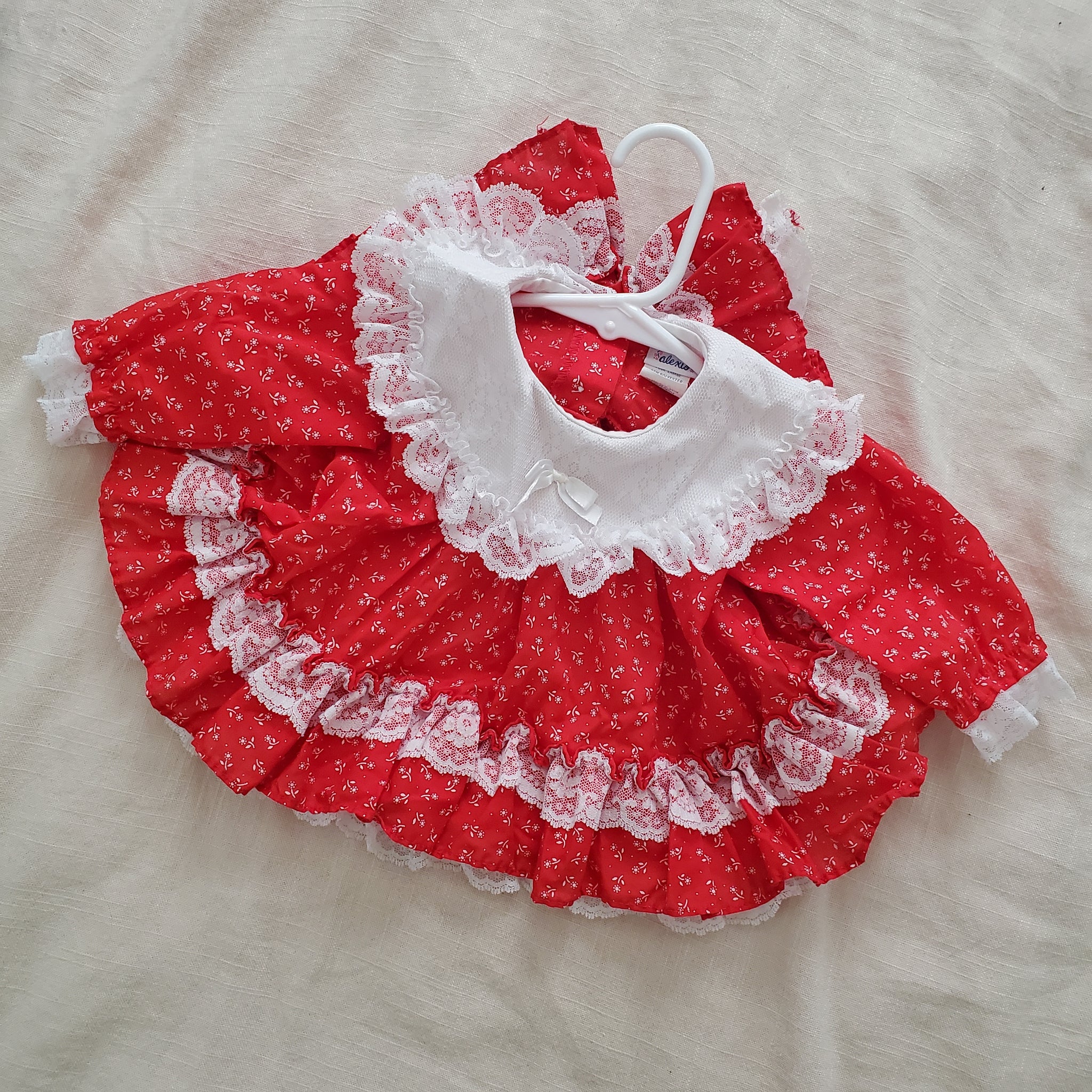 strapless open back dress Vintage Alexis Frilly Lace Red Floral Dress 3 months