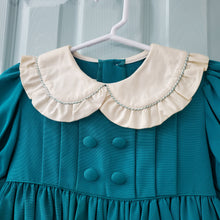 Load image into Gallery viewer, Vintage Teal Dress Ruffle Collar kids 6
