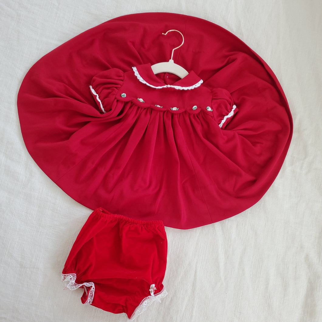 Vintage Dark Red Dress & Bloomers 12 months