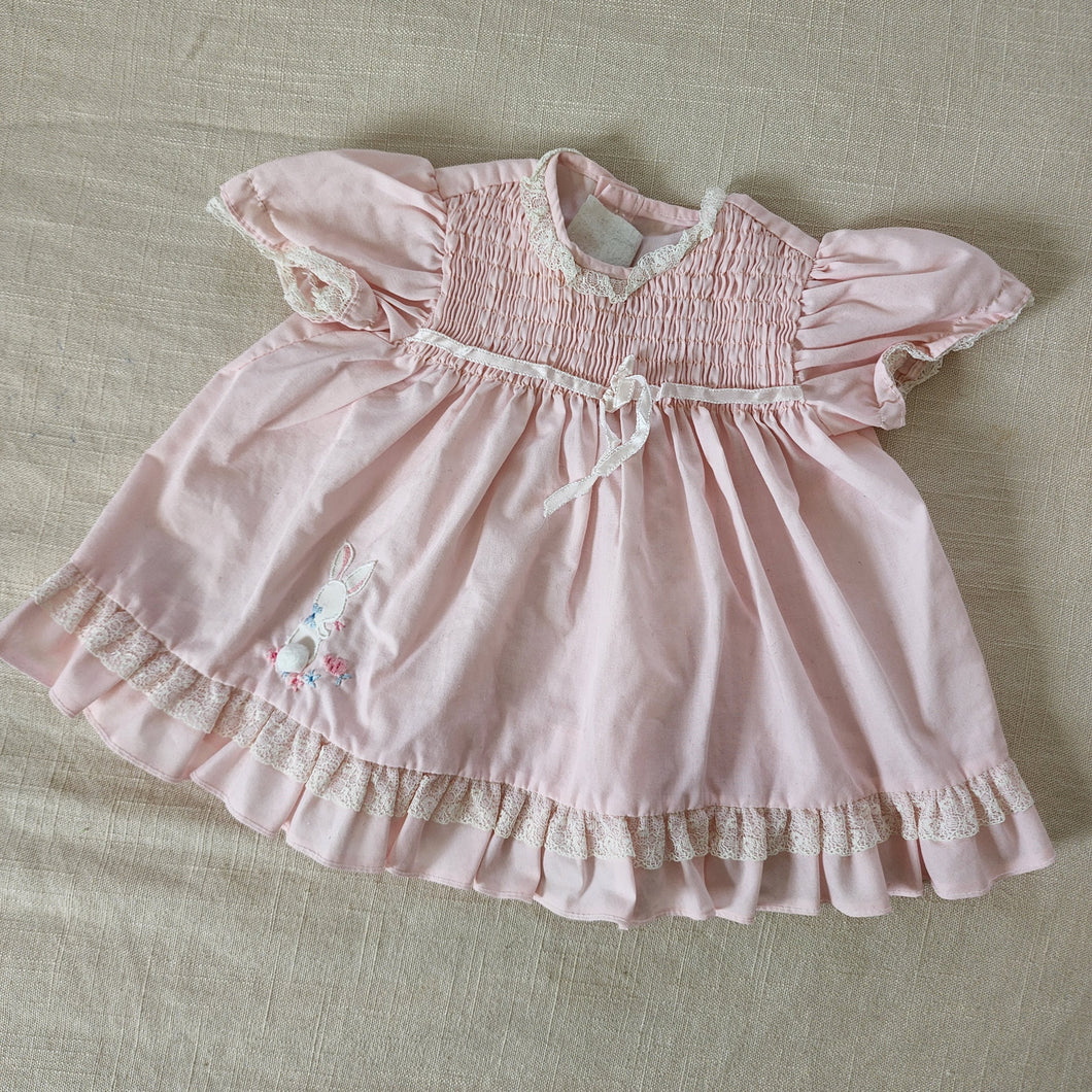 Vintage Pink Smocked Bunny Applique Dress 3-6 months