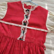 Load image into Gallery viewer, Vintage 70s Red Dress w/ Floral Ribbon kids 6
