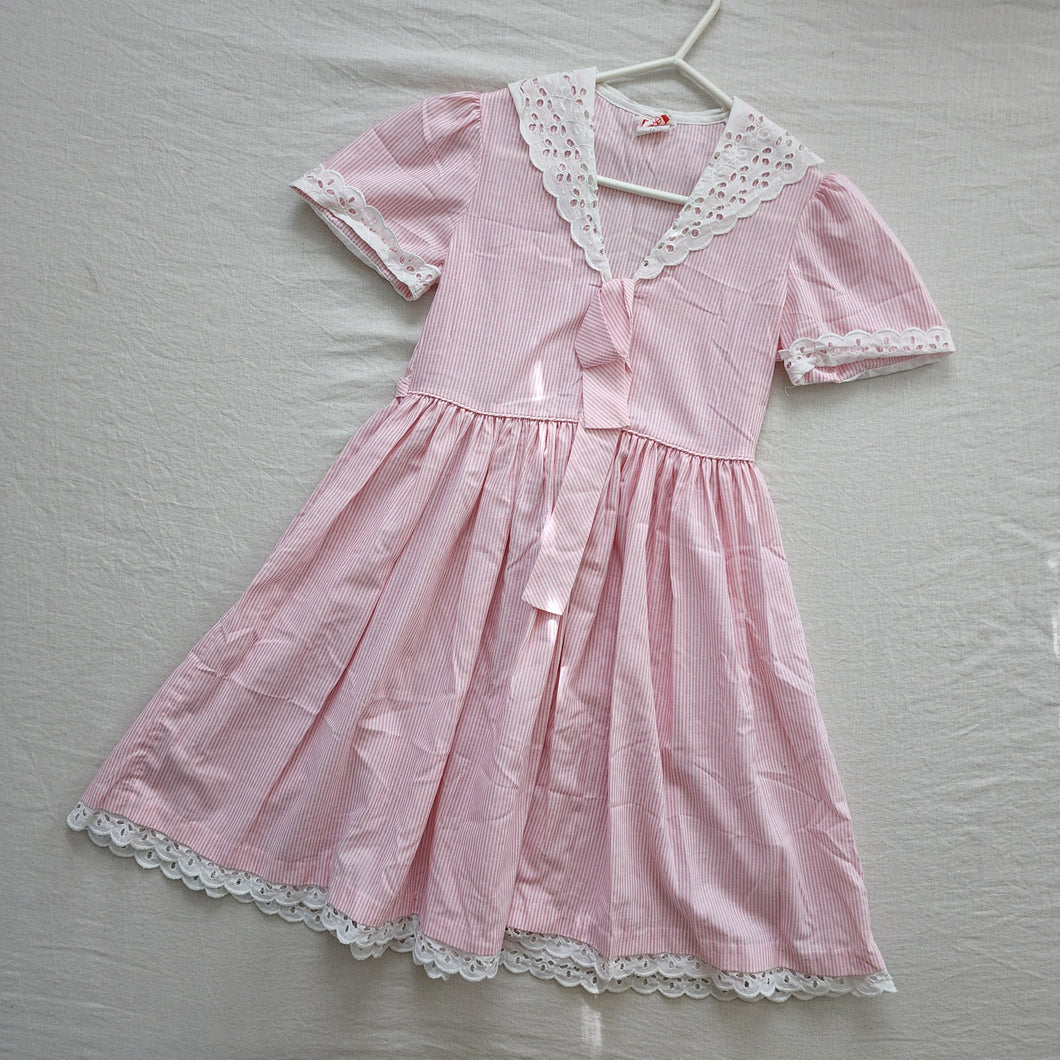 Vintage Pink & White Striped Dress kids 12